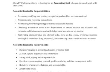 Job Opportunity: ShowBT Philippines Corporation – Accounting Staff